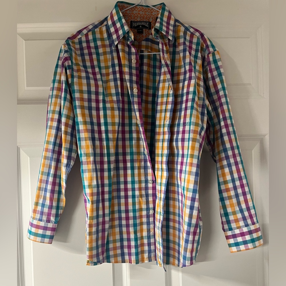 Panhandle Slim Boy’s Button Down Plaid Western Shirt
Size L 14
